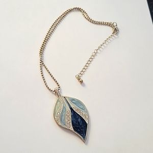 KC blue silver leaf pendant necklace